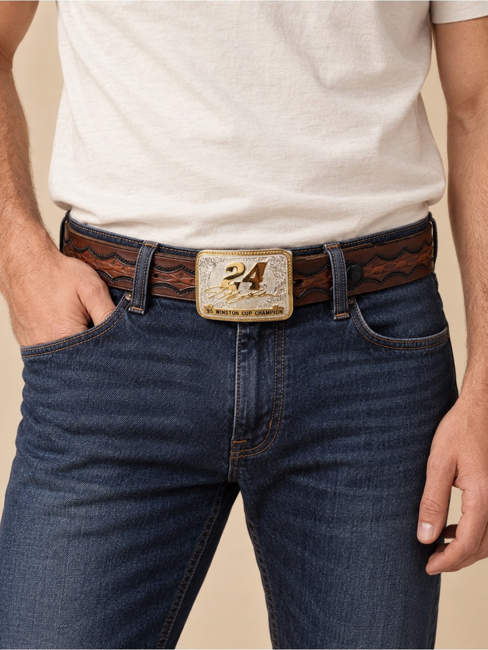 Vintage Jeff Gordon #24 1995 Winston Cup Champion Buckle Leather Belt